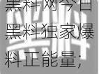 黑料网今日黑料独家爆料正能量;黑料网今日爆料独家正能量，粉碎不实谣言