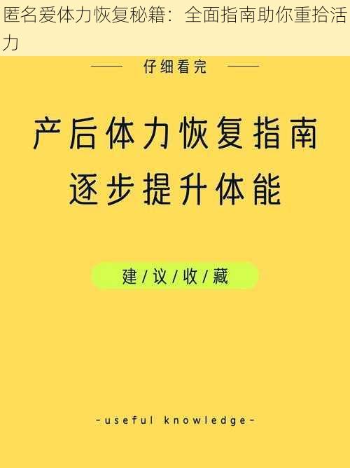 匿名爱体力恢复秘籍：全面指南助你重拾活力