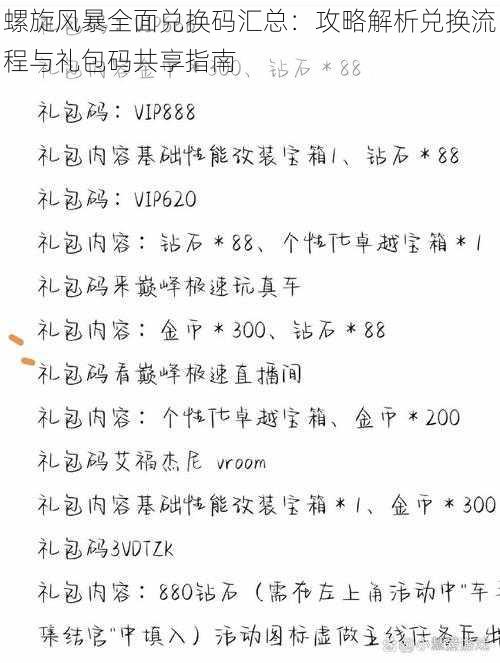 螺旋风暴全面兑换码汇总：攻略解析兑换流程与礼包码共享指南