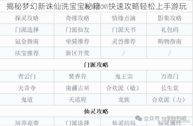 揭秘梦幻新诛仙洗宝宝秘籍：快速攻略轻松上手游玩