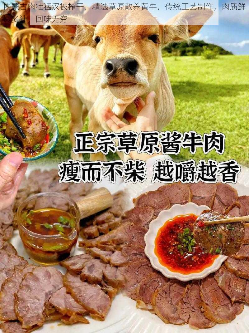 内蒙古肉壮猛汉被榨干，精选草原散养黄牛，传统工艺制作，肉质鲜嫩多汁，回味无穷