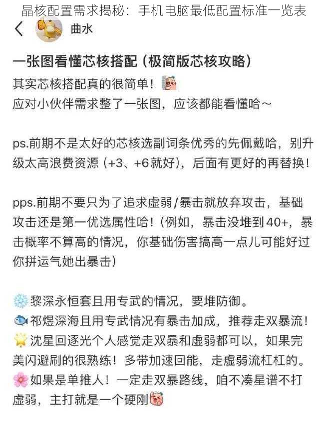 晶核配置需求揭秘：手机电脑最低配置标准一览表