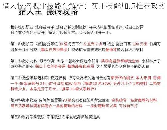 猎人怪盗职业技能全解析：实用技能加点推荐攻略