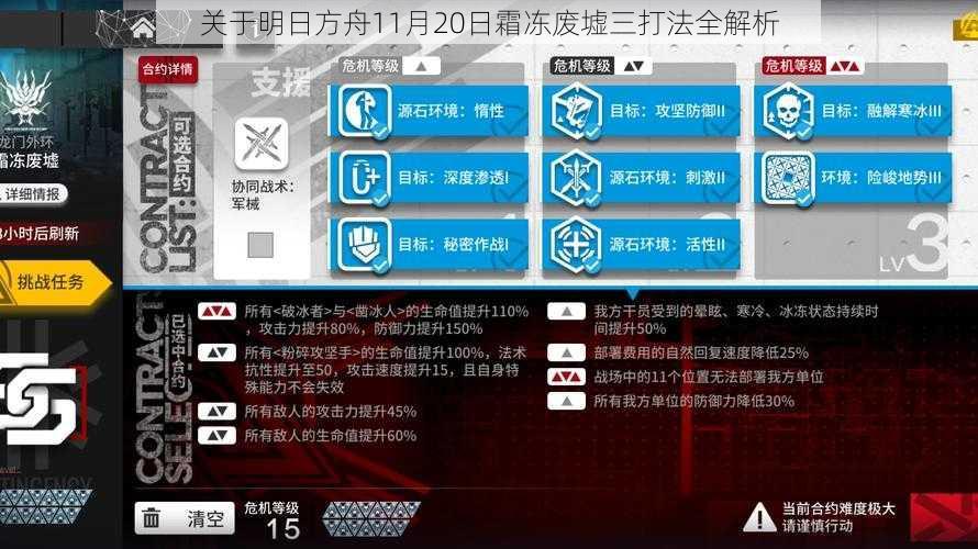 关于明日方舟11月20日霜冻废墟三打法全解析