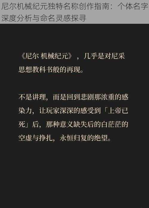 尼尔机械纪元独特名称创作指南：个体名字深度分析与命名灵感探寻