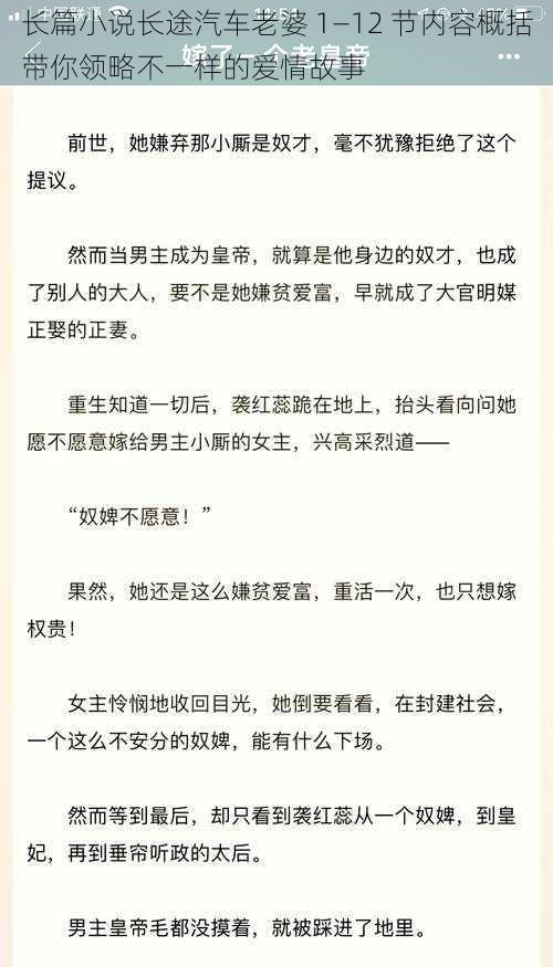 长篇小说长途汽车老婆 1—12 节内容概括带你领略不一样的爱情故事