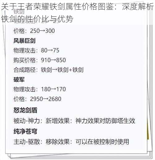 关于王者荣耀铁剑属性价格图鉴：深度解析铁剑的性价比与优势