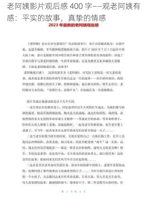 老阿姨影片观后感 400 字——观老阿姨有感：平实的故事，真挚的情感