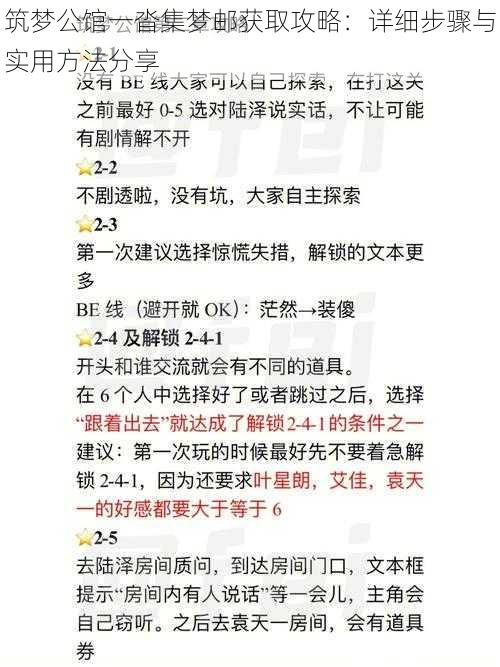 筑梦公馆一沓集梦邮获取攻略：详细步骤与实用方法分享