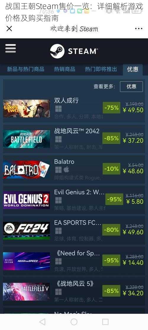 战国王朝Steam售价一览：详细解析游戏价格及购买指南