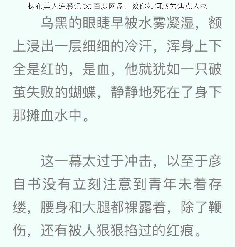 抹布美人逆袭记 txt 百度网盘，教你如何成为焦点人物