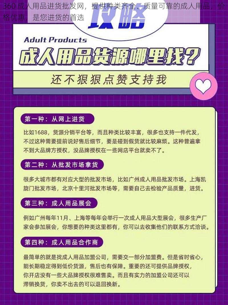 360 成人用品进货批发网，提供种类齐全、质量可靠的成人用品，价格优惠，是您进货的首选