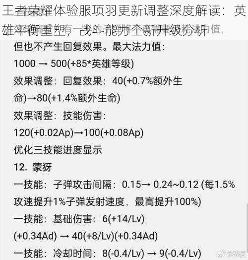 王者荣耀体验服项羽更新调整深度解读：英雄平衡重塑，战斗能力全新升级分析