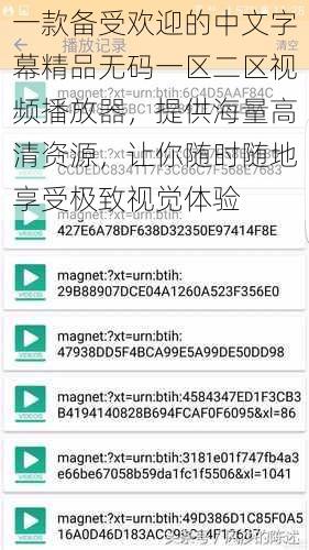 一款备受欢迎的中文字幕精品无码一区二区视频播放器，提供海量高清资源，让你随时随地享受极致视觉体验