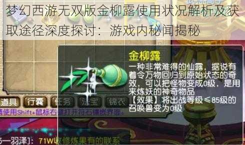 梦幻西游无双版金柳露使用状况解析及获取途径深度探讨：游戏内秘闻揭秘