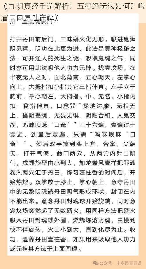 《九阴真经手游解析：五符经玩法如何？峨眉二内属性详解》