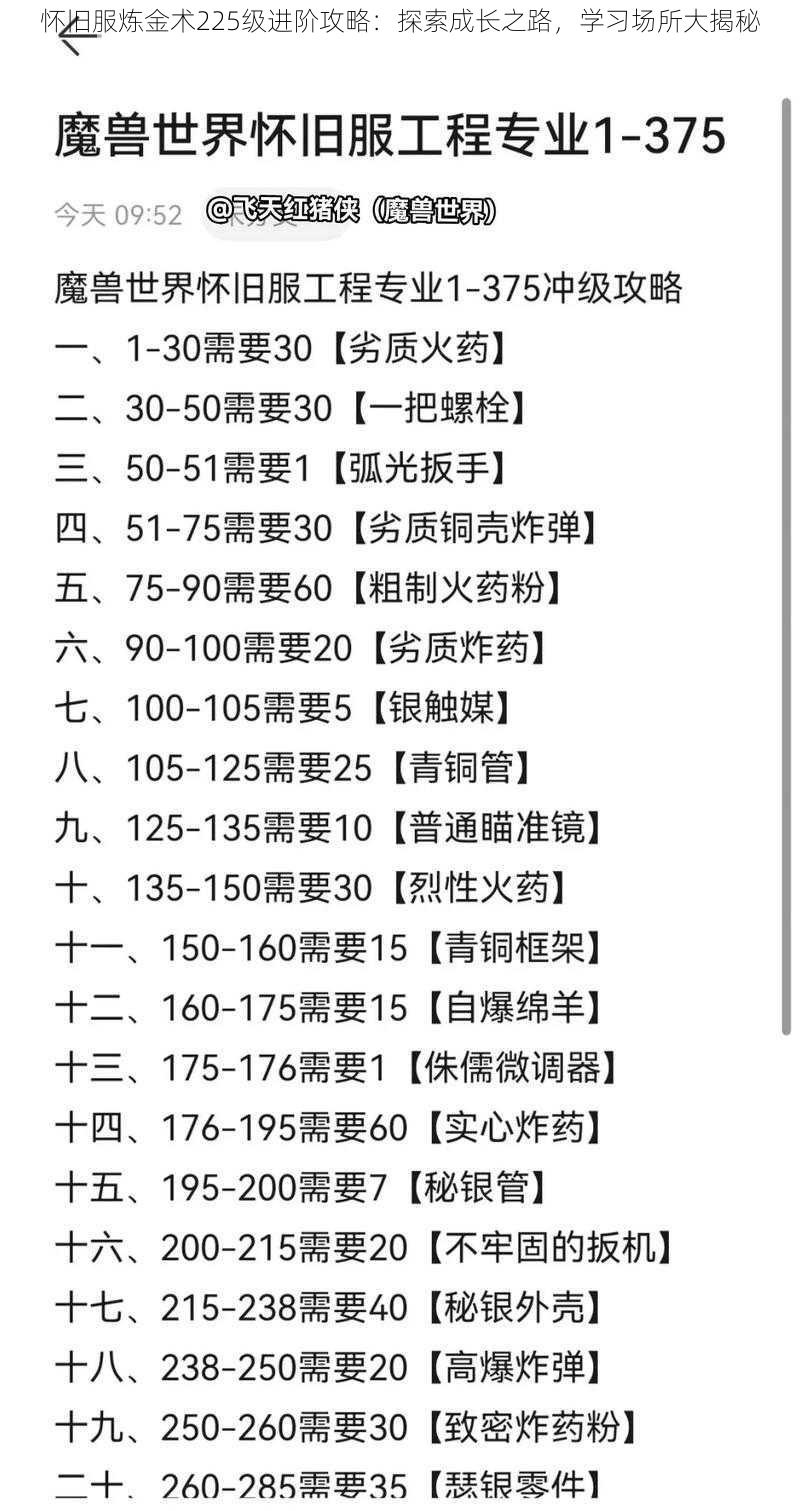 怀旧服炼金术225级进阶攻略：探索成长之路，学习场所大揭秘