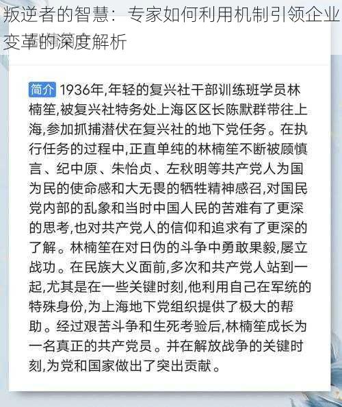 叛逆者的智慧：专家如何利用机制引领企业变革的深度解析