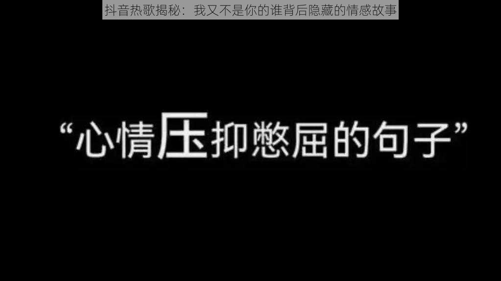 抖音热歌揭秘：我又不是你的谁背后隐藏的情感故事