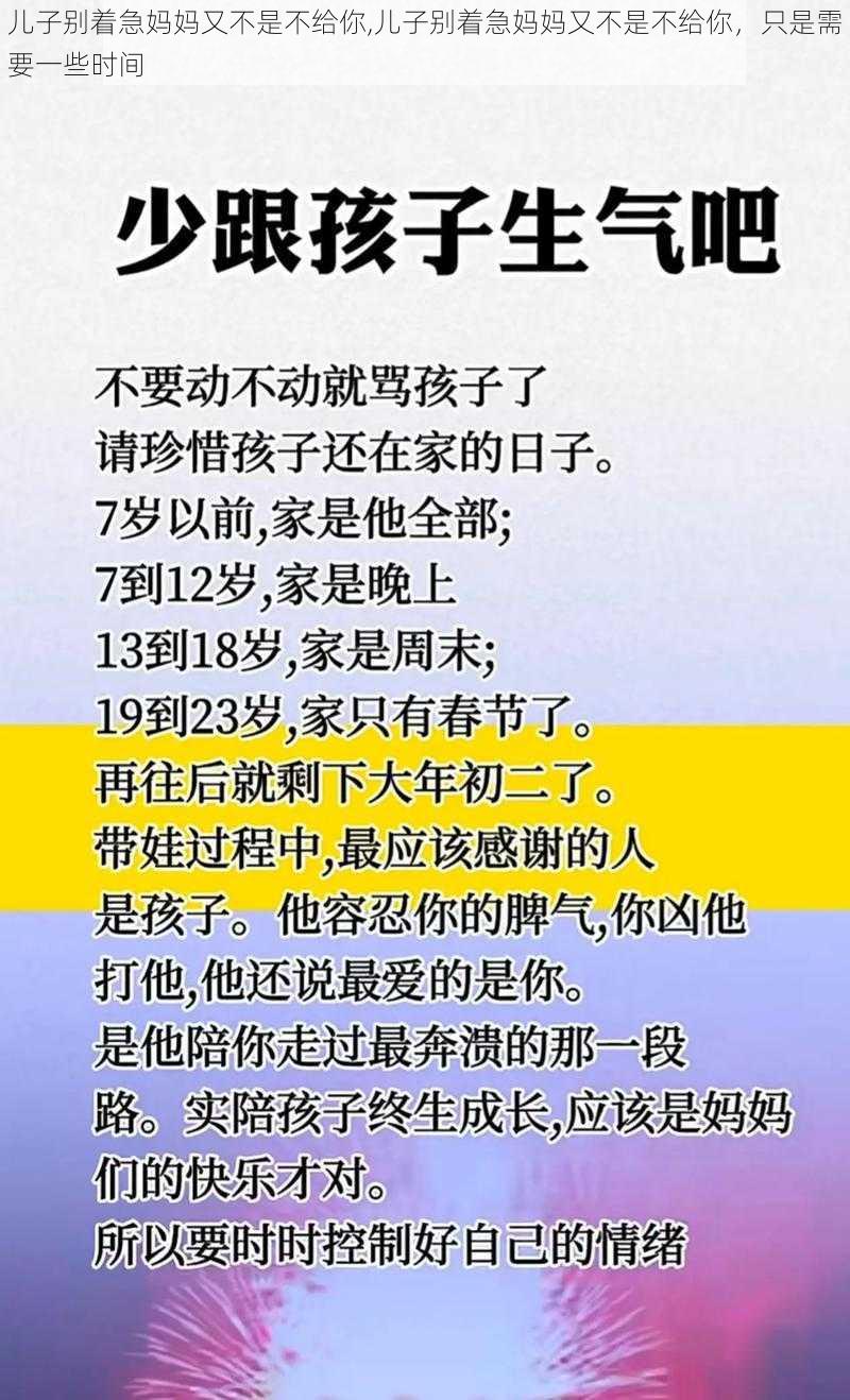 儿子别着急妈妈又不是不给你,儿子别着急妈妈又不是不给你，只是需要一些时间