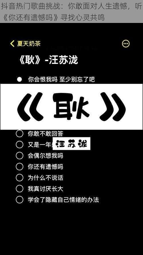 抖音热门歌曲挑战：你敢面对人生遗憾，听《你还有遗憾吗》寻找心灵共鸣