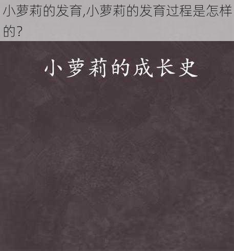 小萝莉的发育,小萝莉的发育过程是怎样的？