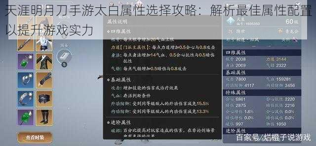 天涯明月刀手游太白属性选择攻略：解析最佳属性配置以提升游戏实力