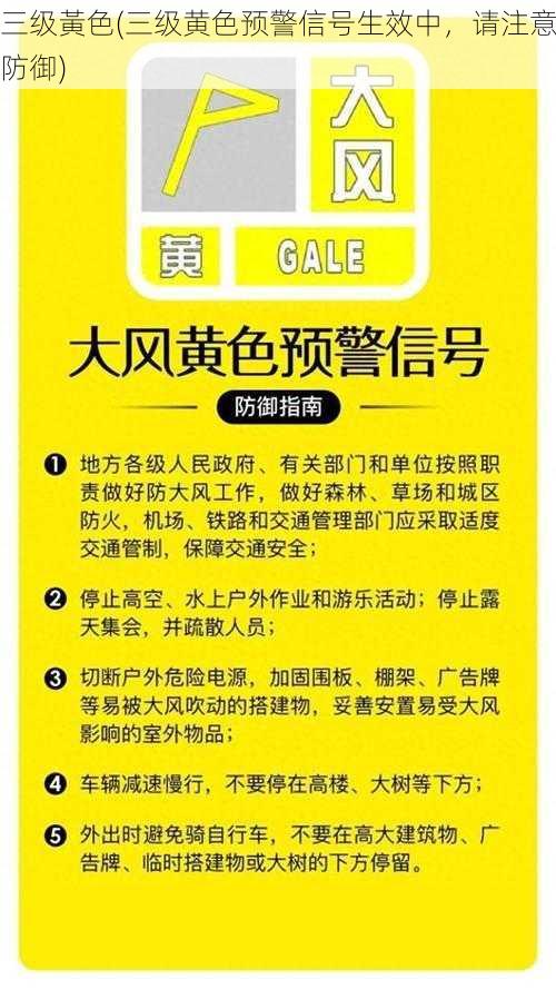 三级黃色(三级黄色预警信号生效中，请注意防御)