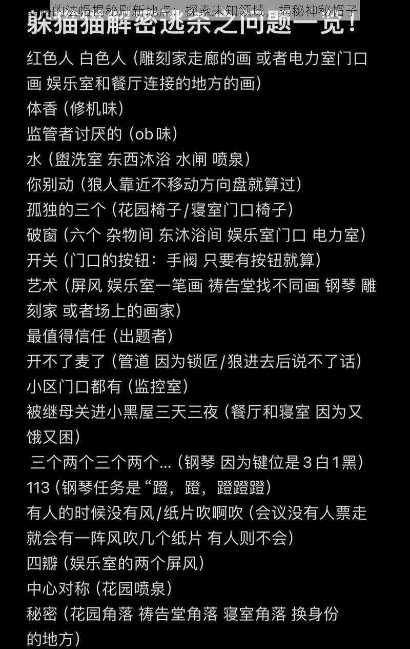 奥秘的法帽揭秘刷新地点：探索未知领域，揭秘神秘帽子出处