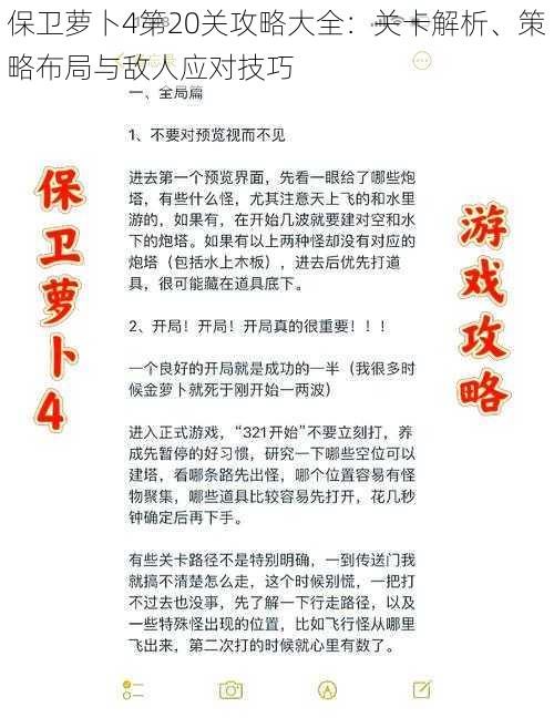 保卫萝卜4第20关攻略大全：关卡解析、策略布局与敌人应对技巧