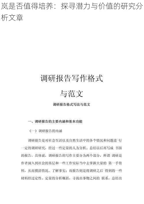 岚是否值得培养：探寻潜力与价值的研究分析文章